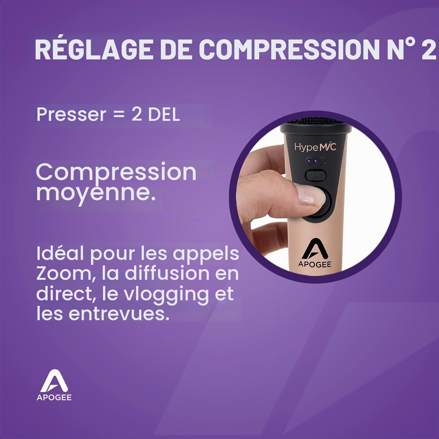 Apogee - HypeMIC - Microphone à condensateur USB cardioide avec compresseur intégré et sortie casque rose gold