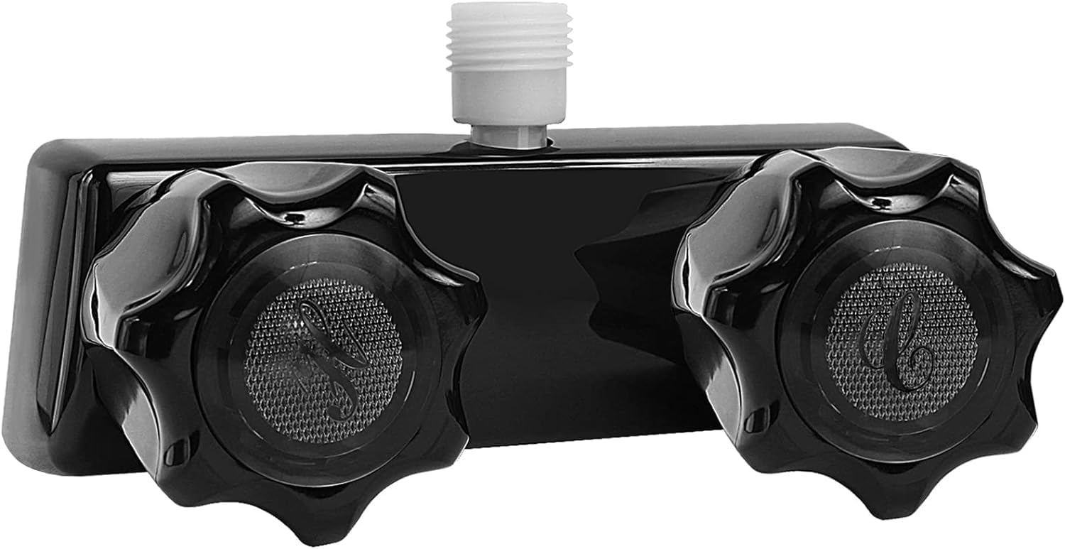 RV Shower Faucet, Camper Shower Faucet Replacement, with 2 knobs 4 Inches Outdoor Shower Faucet use for Mobile outside Van Travel Trailer Motorhome Bathroom and Boat(Black Faucet)