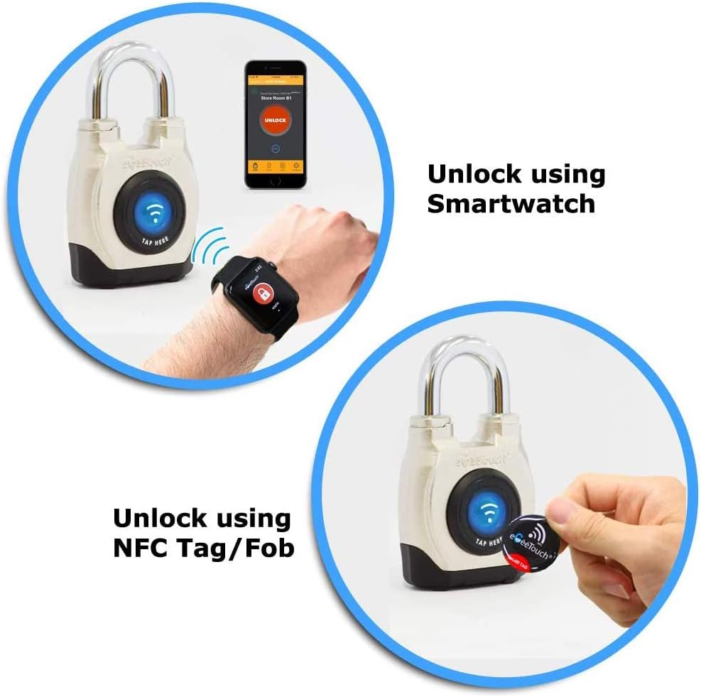 eGeeTouch 4th GEN [2021]. Outdoor Smart Padlock, Weatherproof, Rugged Design for Commercial use, Bluetooth + NFC (12 Pack)