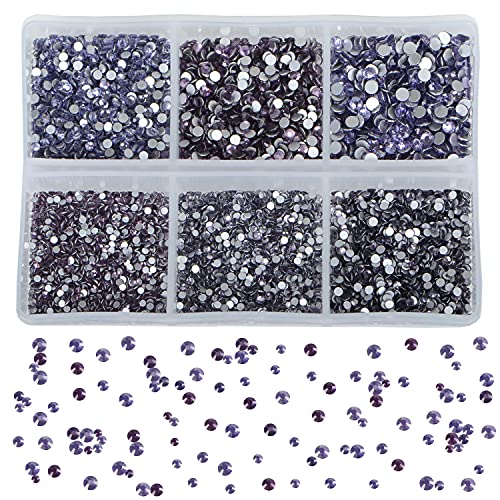 Image of Bymitel 7200 Pieces 6 Different Sizes Stick on Glass Rhinestones Round Crystal Gemstones Flat Back for DIY Jewelry Making with a Picking Pen (6 Sizes, 7200 Pieces)