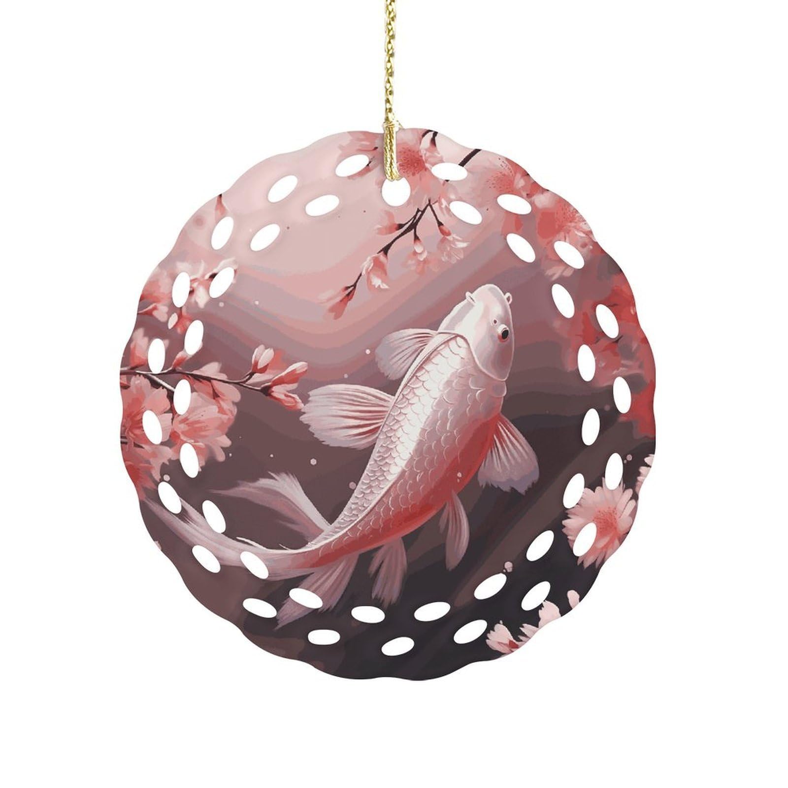Pink Cherry Blossom Red Carp Christmas Ornament Holiday Hanging Decoration Xmas Tree Keepsake Personalized Xmas Tree Ornament Round Ceramic Ornaments for Keepsake Gifts Ideas Home Decor