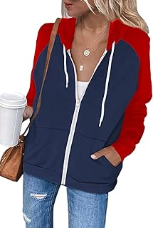 Women's Color Block Zip Up Hoodie Sweatshirt Casual Long Sleeve Jacket Sweater with Pockets