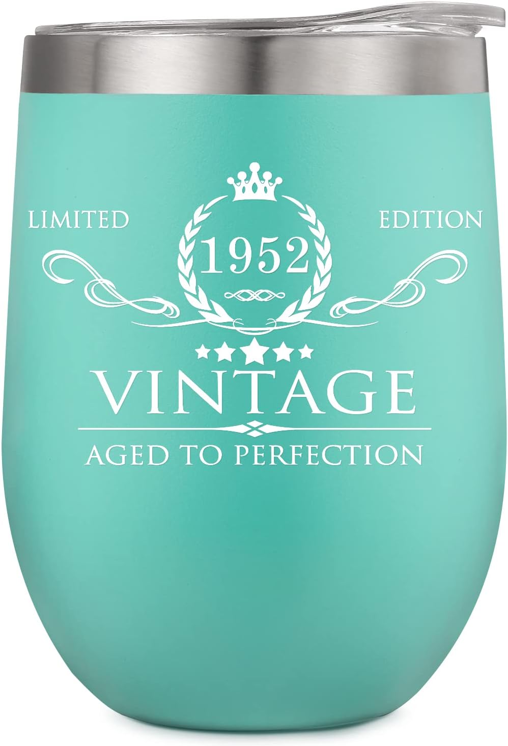 AOZITA 70th Birthday Gifts for Women and Men - 70th Birthday Decorations - 70th Bday Gifts Ideas for Her, Mom, Dad, Wife, Husband - 12oz Mint Wine Tumbler Vacuum Cup w Lid & Straw