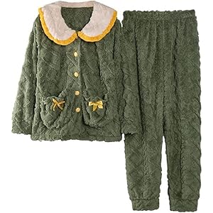 Het dragen van warme en zachte herfst- en winterpyjama’s Loungewear-pyjamaset for dames (Color : Green, Size : XXL code)