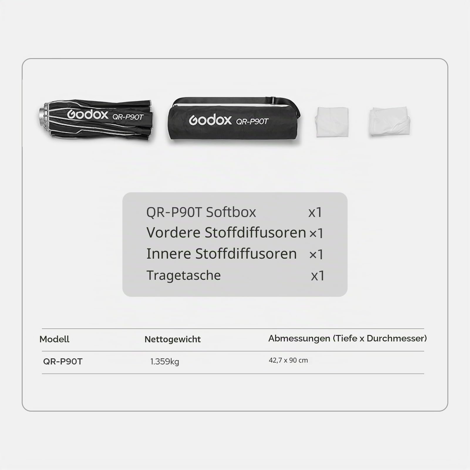 Godox QR-P90T 90 cm/35,4 Zoll parabolische Tiefe Softbox, Schnellverschluss, Faltbare Softbox mit Standard-Bowens-Halterung und Diffusoren für Blitzgerät Speedlite Dauerlicht Fotografie Porträt