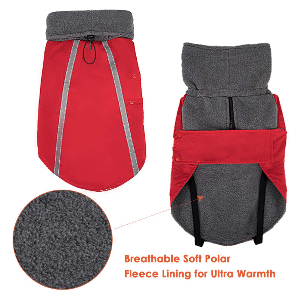 SlowTon Manteau d'hiver de Chien, Veste Polaire extérieure doublée en Laine Polaire Chaude pour Chien avec col roulé écharpe Gilet réfléchissant Ajustable Gilet imperméable pour Chiot