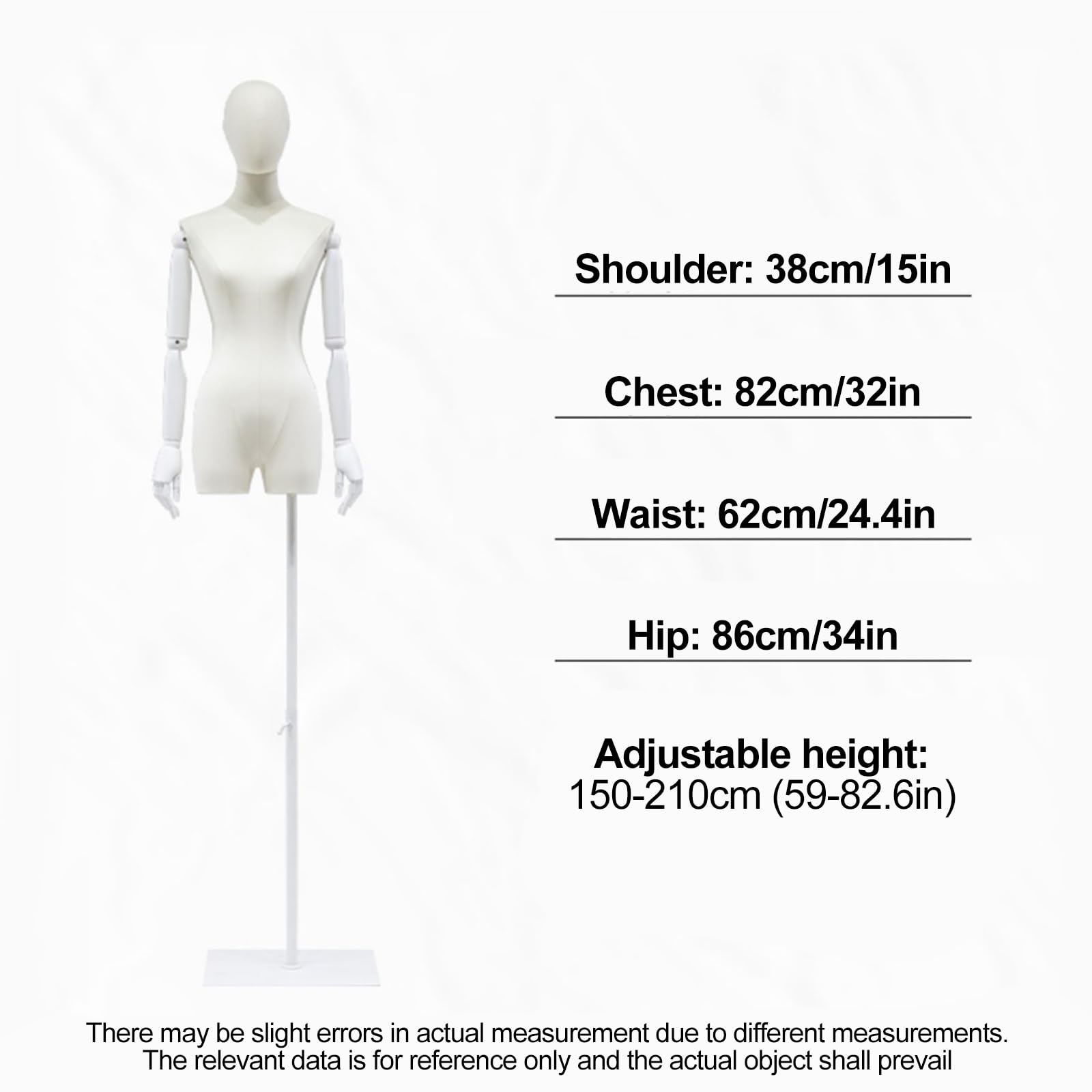 Maniqui Costura Mujer Femenino, Torso de Maniquí con Cabeza y Brazos Articulados, Cuerpo de Torso con Altura Ajustable, Modelo de Exhibición de Ropa for Vestidos y Joyas.