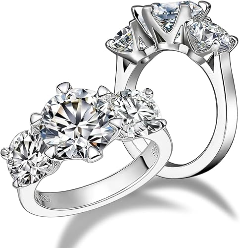 Juego de anillos de moissanita para mujeres y hombres, 3 quilates, 3 piedras, moissanita, compromiso, aniversario, anillo central de 2 quilates con