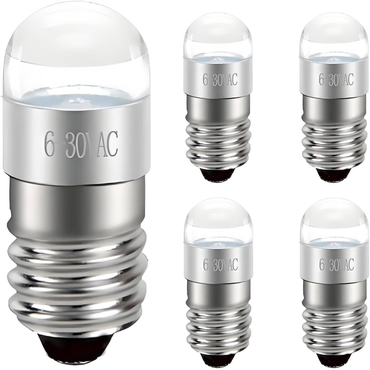 Replacement Flashlight LED Bulbs,5 pcs Replacement Light Bulbs DC/AC 6-30V Cold White 1W 90lm (E10)