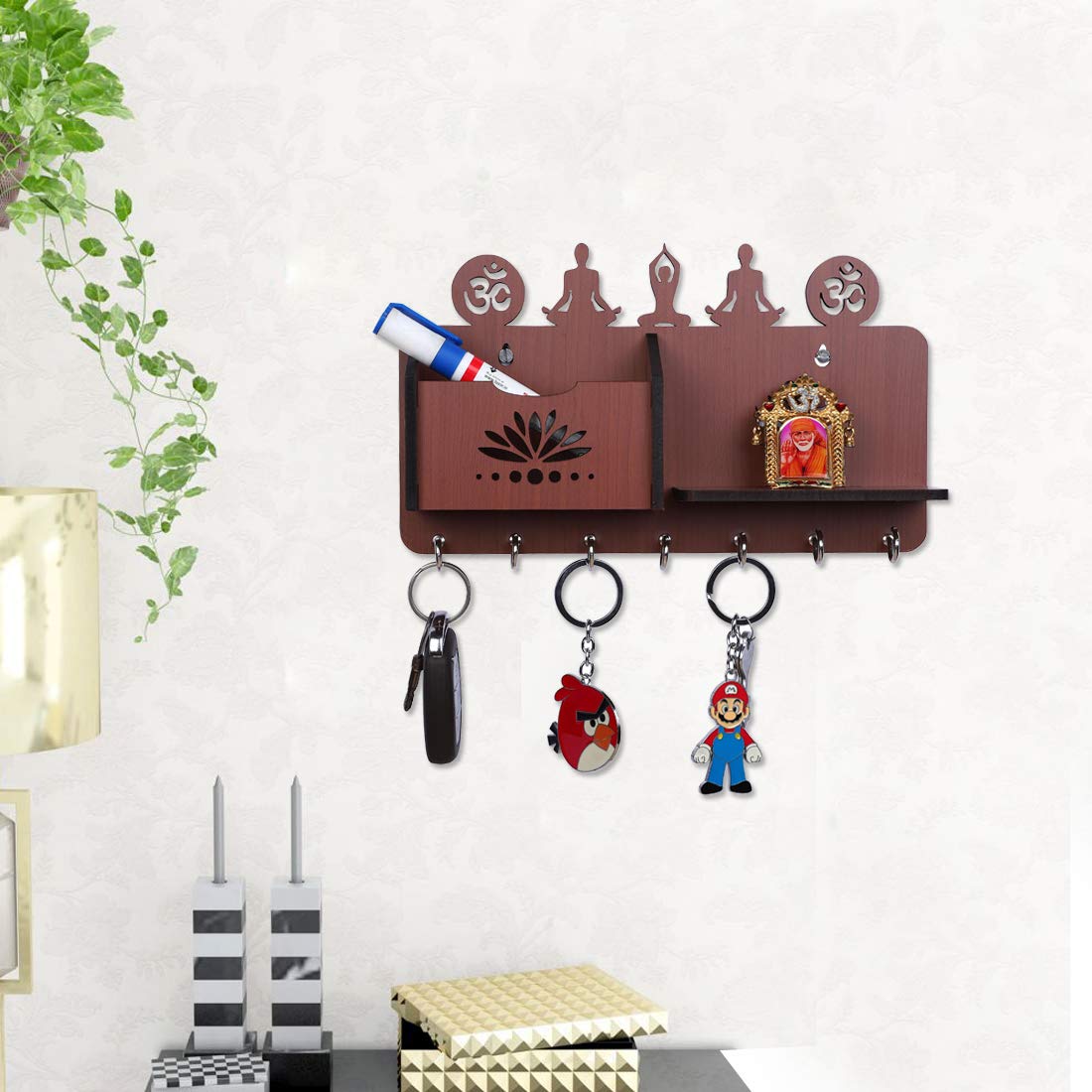 Sehaz Artworks Key Holder for Home | Key Hanger | Key Stand | Key Holders for Wall (7 Hooks, MDF Brown) - Image 5 thumbnail