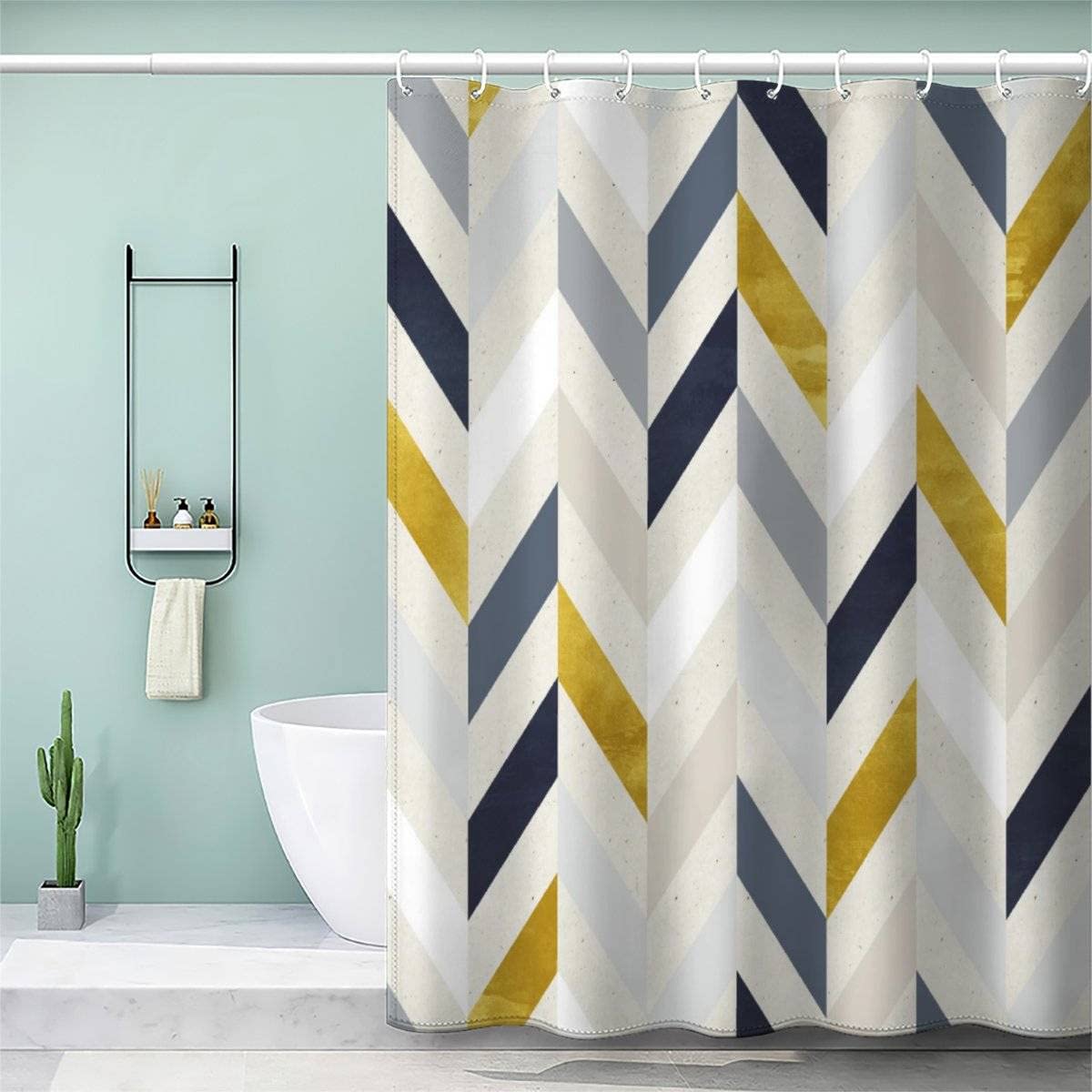 VASENA 3d Shower Curtain Geometric Marble Bathroom Curtain Anti Mould Waterproof Personalized Funky Shower Curtain with Weighted Hem with Hooks 200x200 cm
