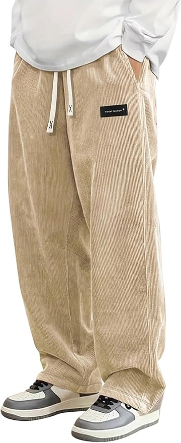 Pantalon Velours Côtelé Homme Baggy - Taille élastique, Poches Cargo, Style Décontracté Vintage Y2K