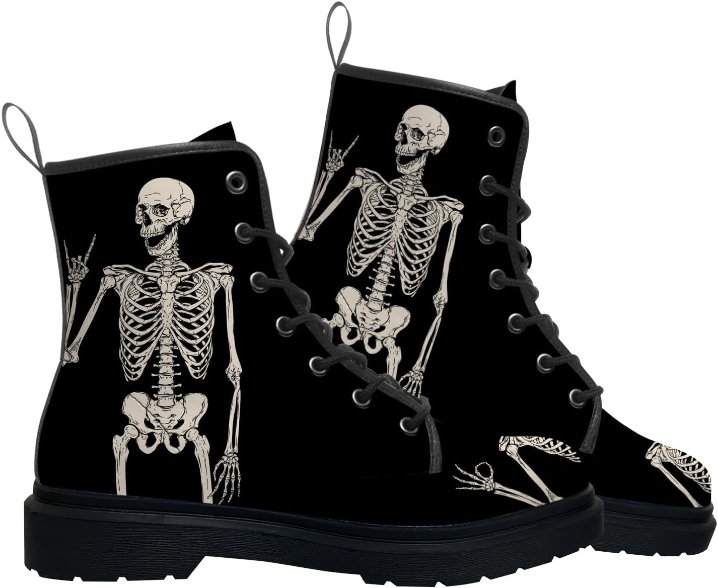 Skeleton Boots Mens Womens Combat Boots Casual Lace-up PU Leather Work Boot Gifts for Him Her