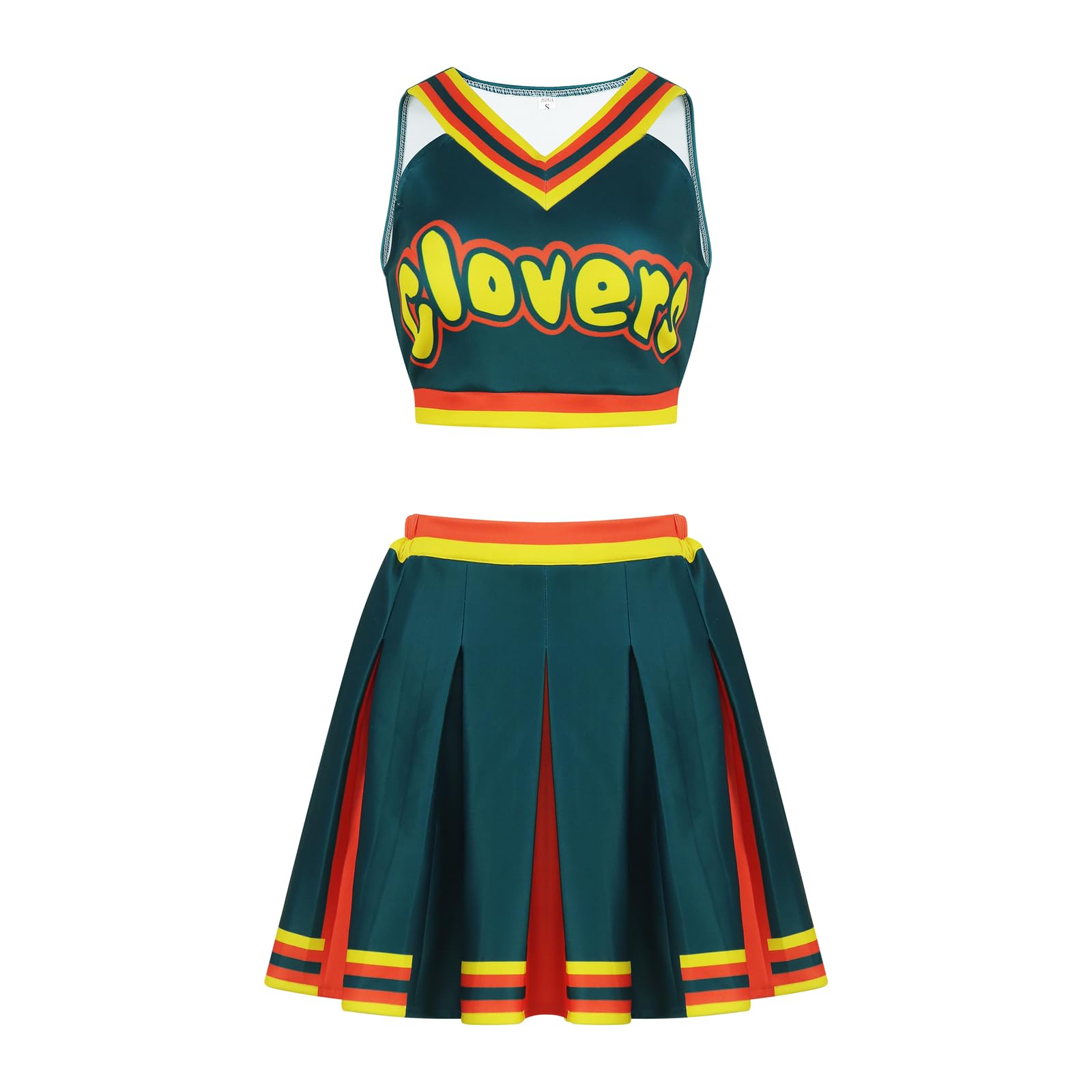 AYYOHON Cheerleader Costume for Women Crop Top Skirt Set Clovers Cheerleading Costume Halloween Cosplay Outfits Uniform XL