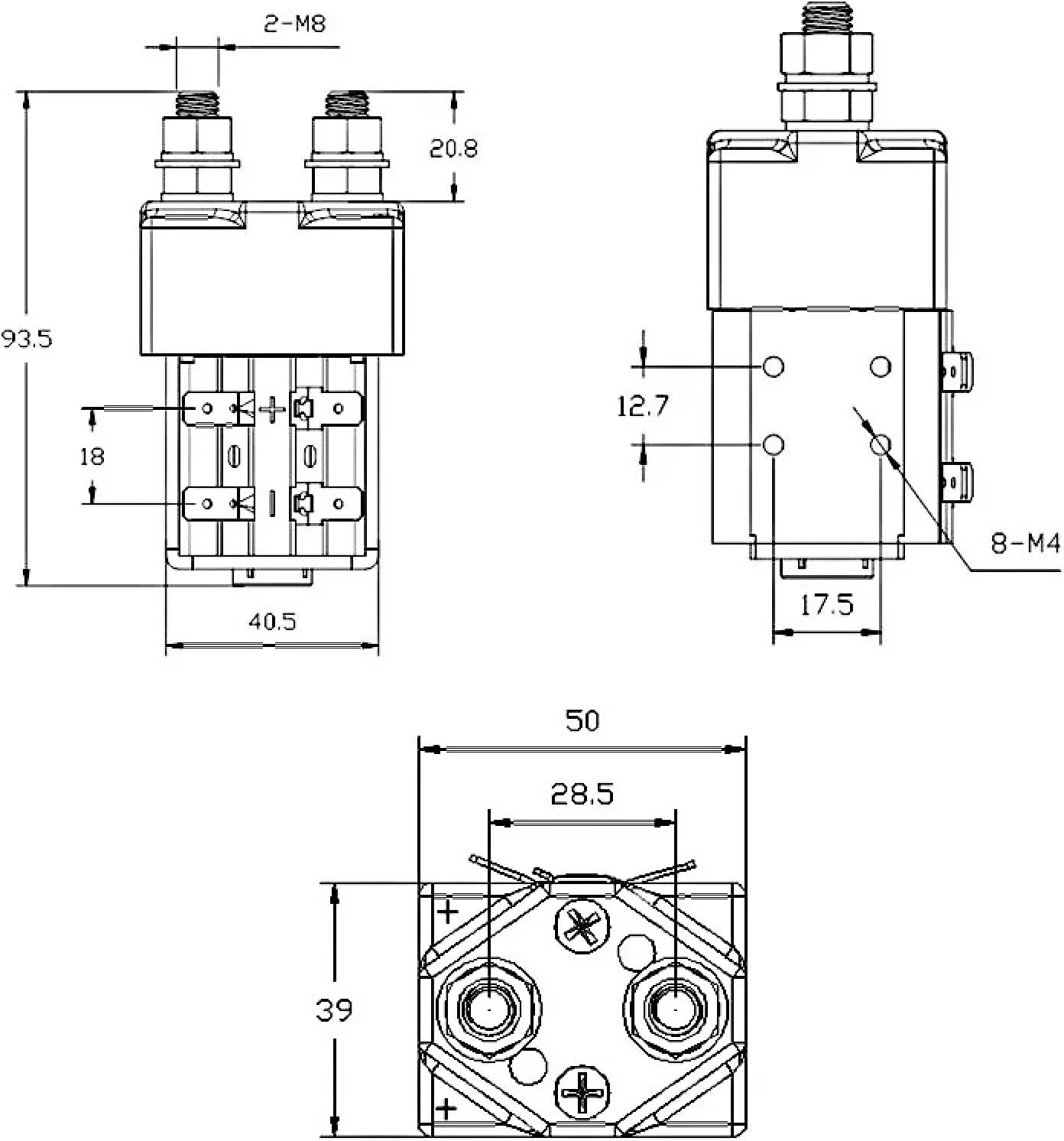 TSW-80 DC Contactor, 125A Rated Current, 24V, Normally Open Contacts, for Electronic Control Systems, CE Certified (12V)