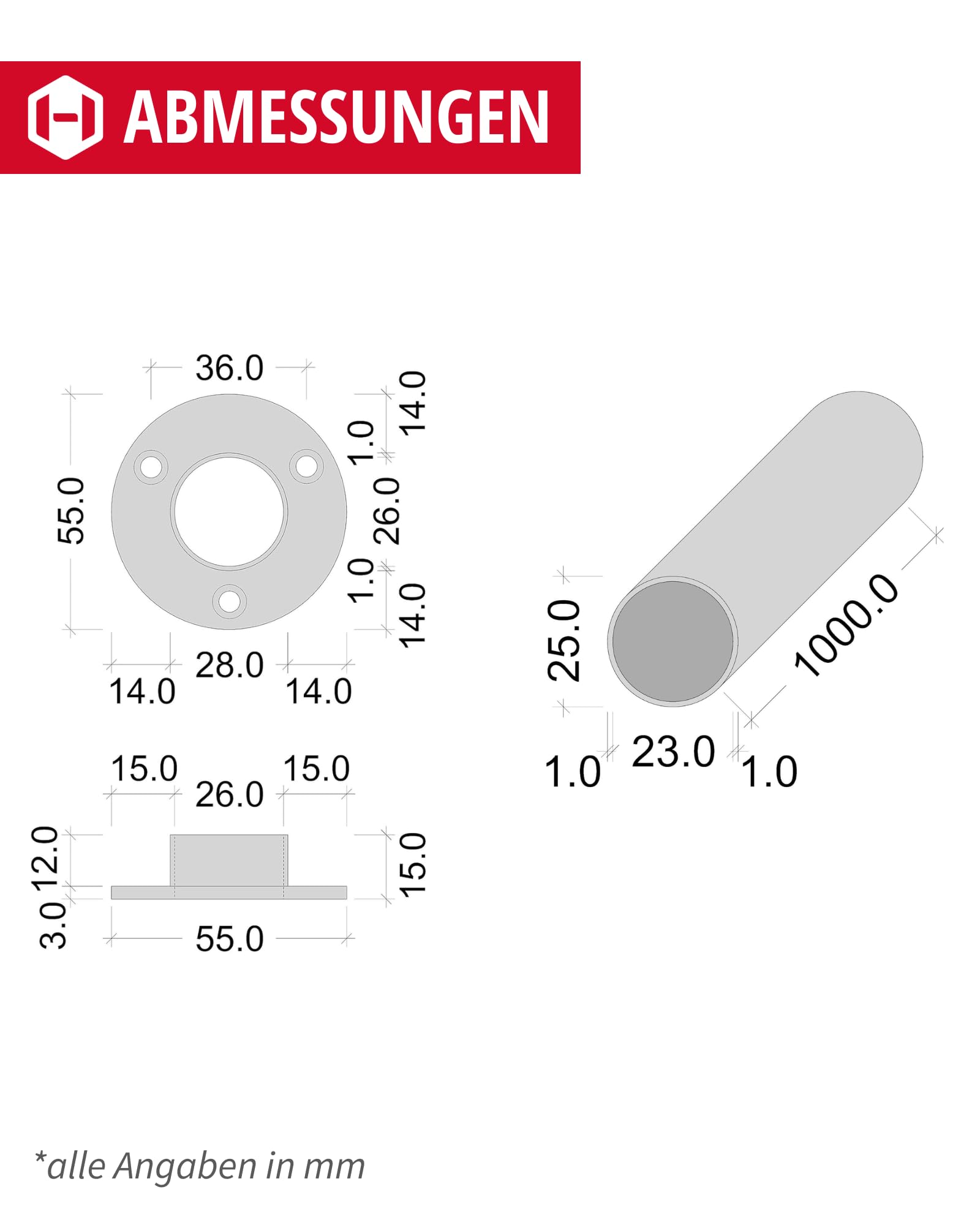 Gedotec Kleiderstange Wandmontage rund | 1 Set Garderobenstange mit 2 Stk Schrankrohrlager Schwarz matt | POLE | Möbelrohr Stahl 1000 mm Länge Ø 25mm - 60 kg Tragkraft | Kleiderstange Wand