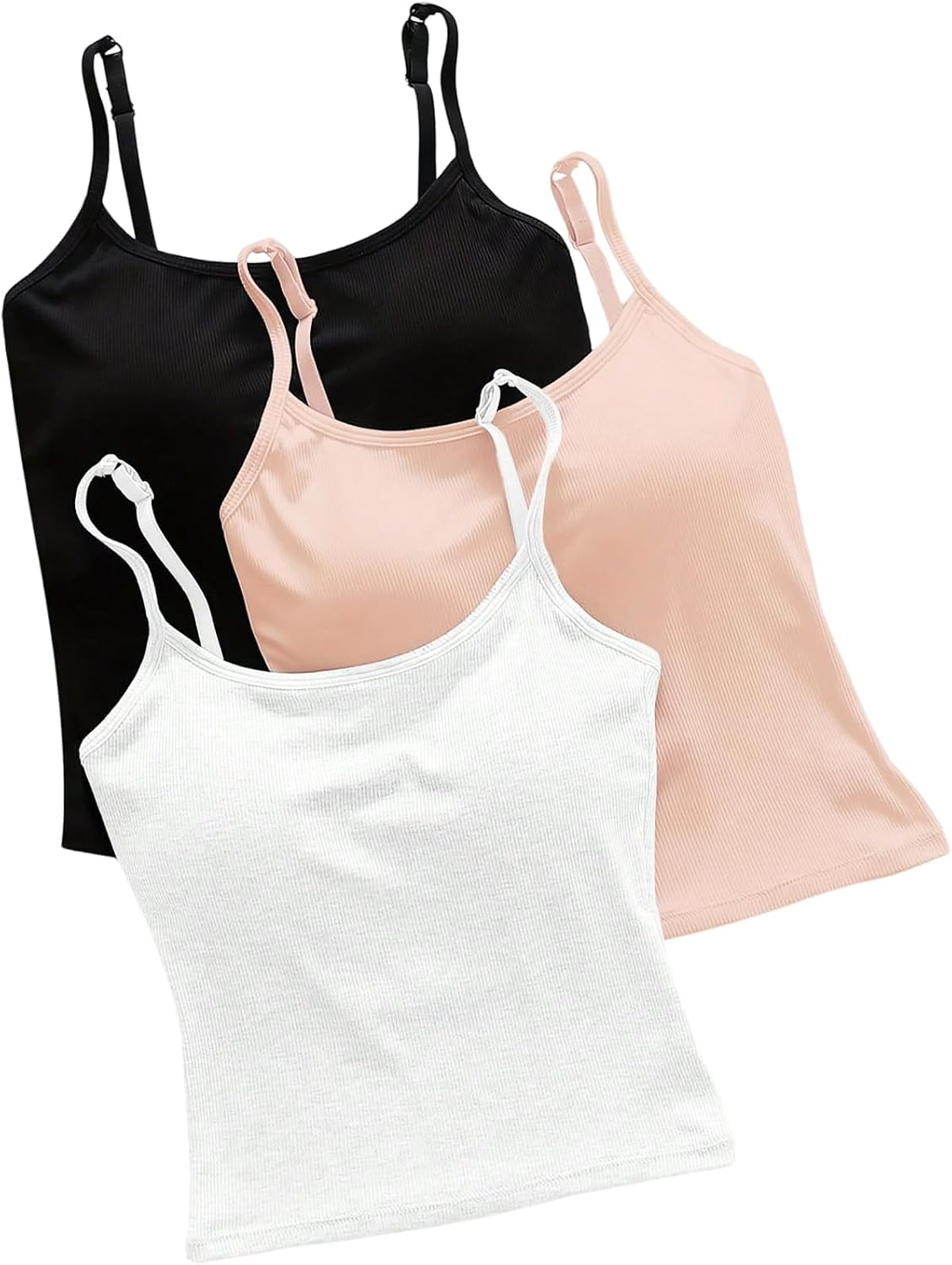 WDIRARA Women's 3 Pack Cami Crop Top Built in Bra Spaghetti Strap Tank Camisole Tops