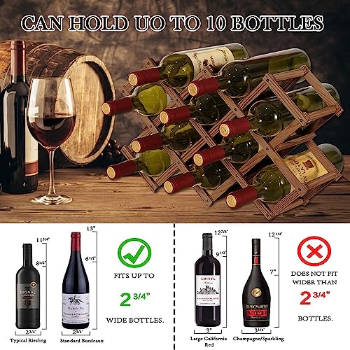 Wooden Wine Rack, Foldable Wine Storage Organizer 10 Slot Foldable Wine Rack Table Free Standing Bottle Racks Foldable Wine Shelves for Home Kitchen Bar Cabinets - Image 5