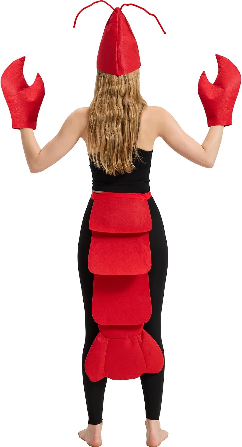 Lobster Crawfish Costume Set with Hat, Claws and Tail, One Size | Funny Lobster Crawfish Accessories Set for Teens and Adults, Halloween Parties, Seafood Festivals, Parades and Themed Events