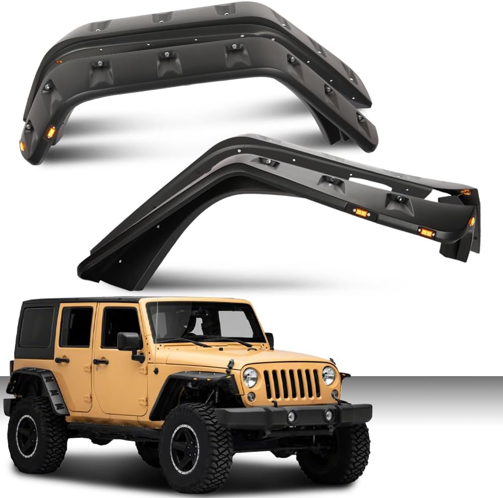 CROSSDESIGN Smooth Riveted Pocket-Style Fender Flares for Jeep JK (2007–2018)