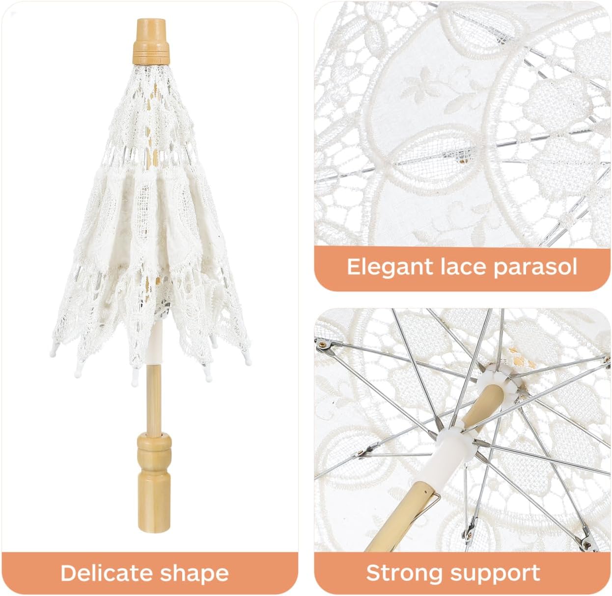 Toddmomy Bride Lace Parasol 11.81-Inch Cotton Embroidery Wedding Umbrella Mini Decorative Photo Prop for Bridal Costume Tea Party Flower Girl and Vintage Party Decor