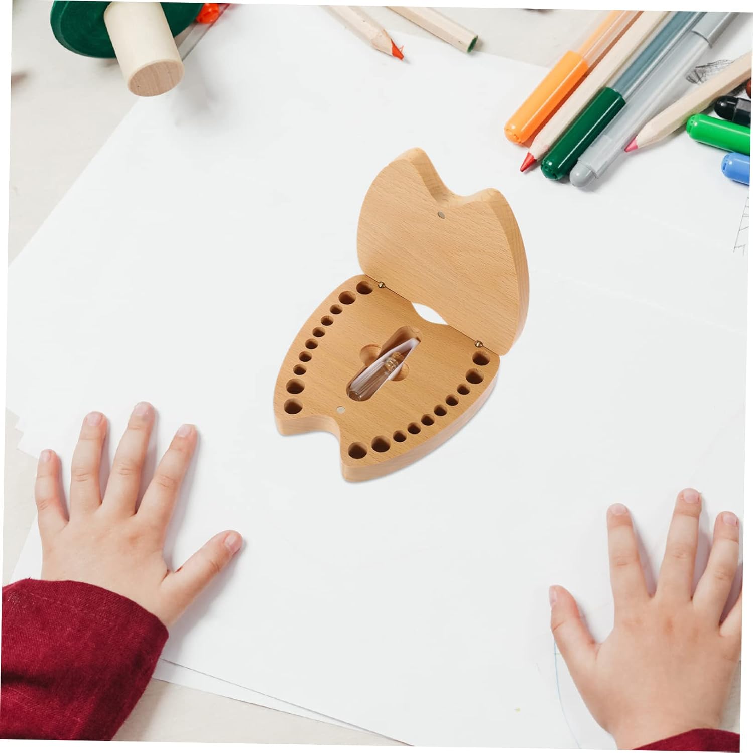 Wooden Baby Tooth Keepsake Box for Boys and Lost Tooth Storage Container Sturdy and Elegant Design