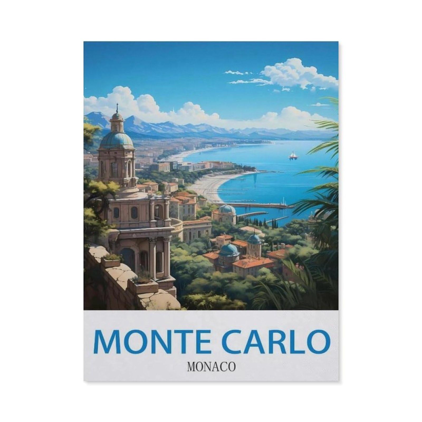 BEAYODKP DIY Oil Painting Paint by Number Kit，Monte Carlo Monaco Vintage Travel Posters，DIY Painting by Number Kits Oil Paint Drawing Canvas Home Decor Gift(50x60cm) 19.6x23.6 inches-CX68