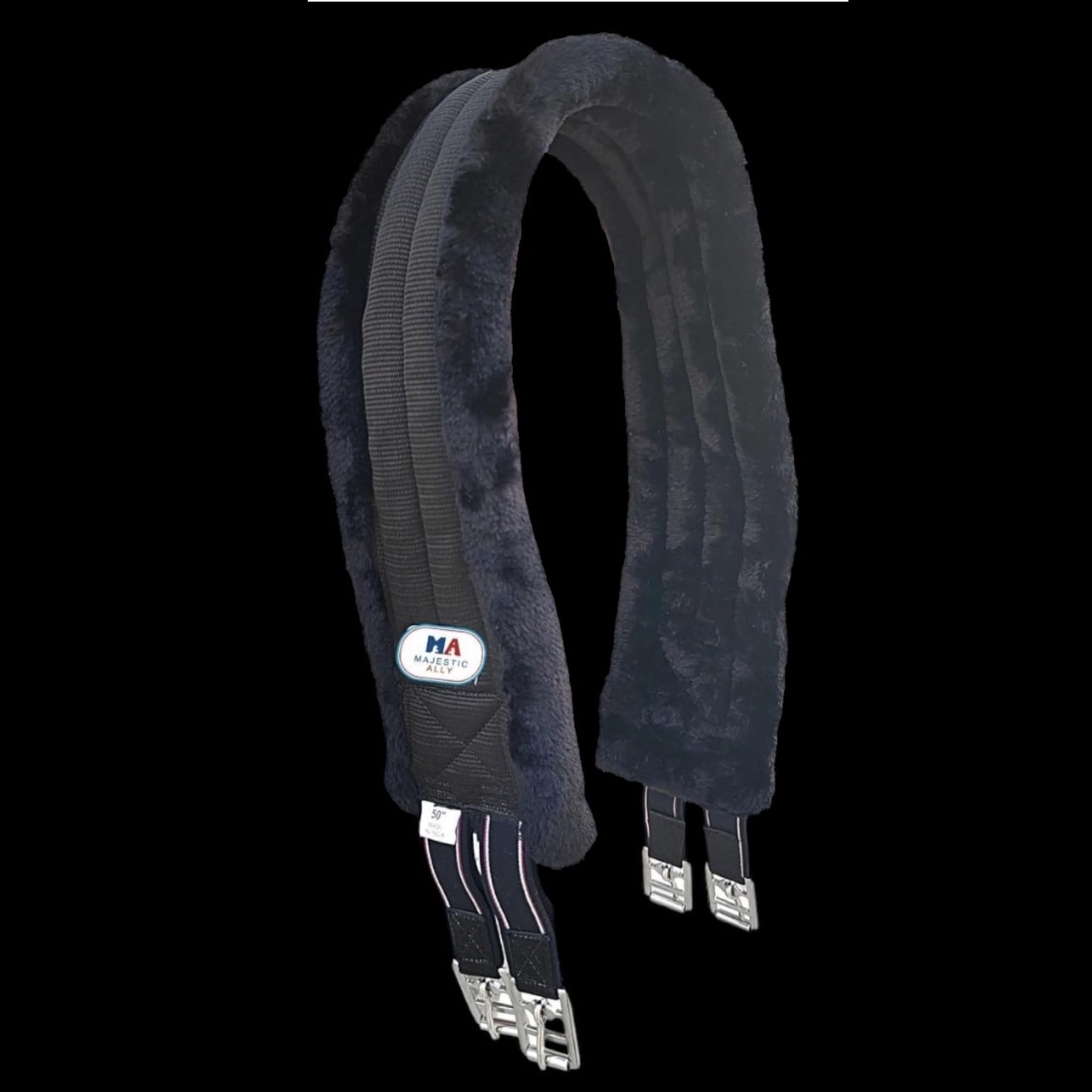Majestic Ally Mink Fleece Padded Girth with Heavy Duty Elastics & Stainless Steal Hardware Brown -42",44",46",48" and 50" (Black - Image 2