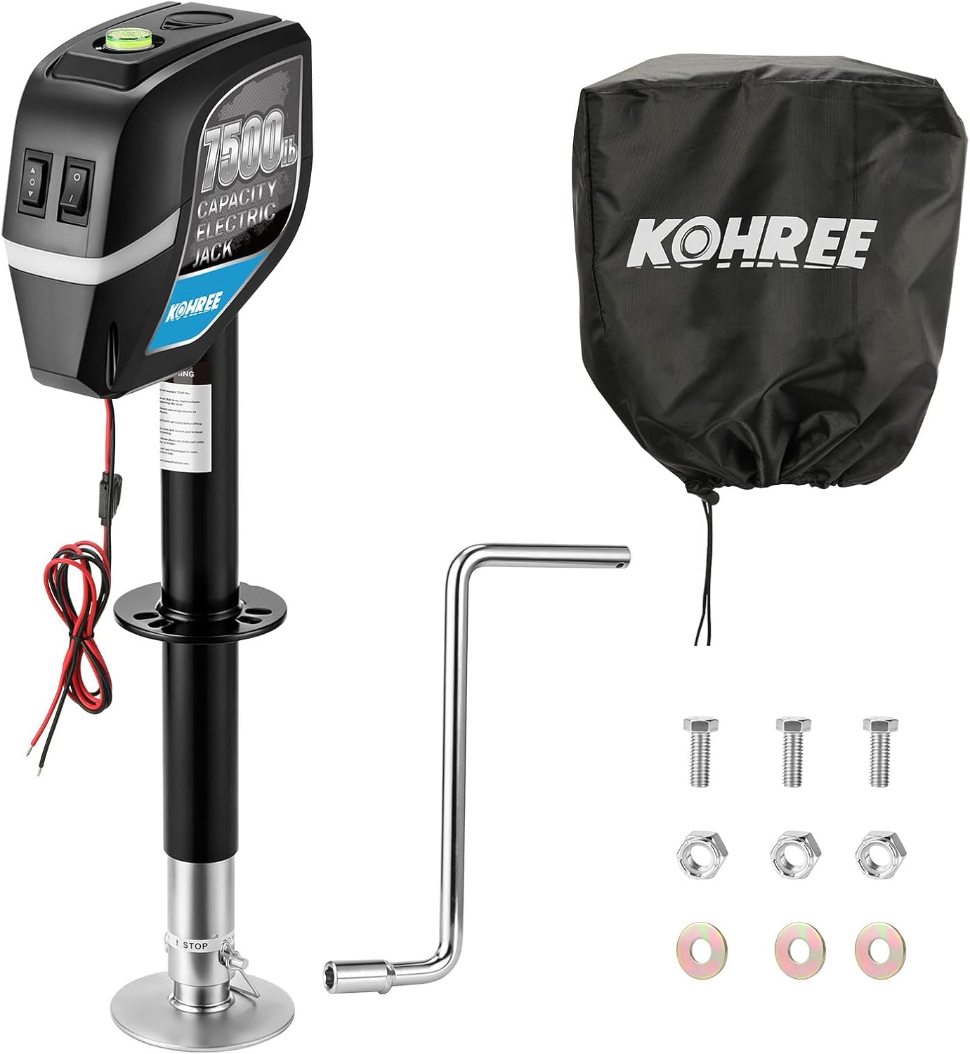 Kohree 7500lbs Electric Trailer Jack with Dual Wire, Heavy Duty Power Tongue Jack for A-Frame RV Travel Trailer Camper, Easy Installation, 22" Lift, 12V DC, Manual Handle & Weatherproof Cover
