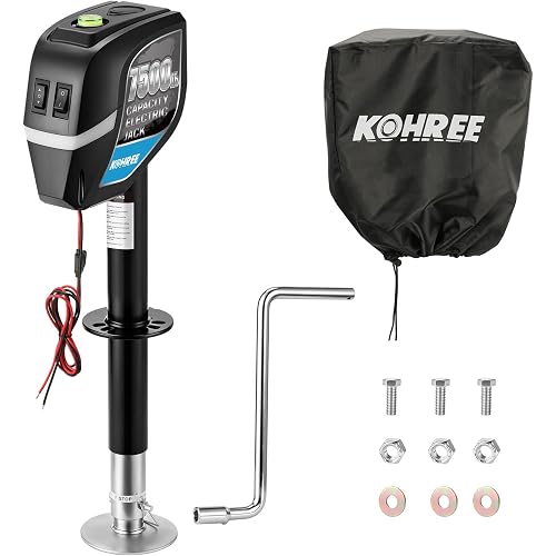 Kohree 7500lbs Electric Trailer Jack with Dual Wire, Built-in Level | A-Frame, Heavy Duty, Power Tongue Jack, 22" Lift, 12V DC, Manual Handle & Weatherproof Cover, for RV Travel Trailer Camper