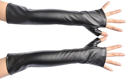 NAVAdeal Guantes sin dedos de cuero sintético negro para disfraz de Halloween fiesta de cosplay Negro