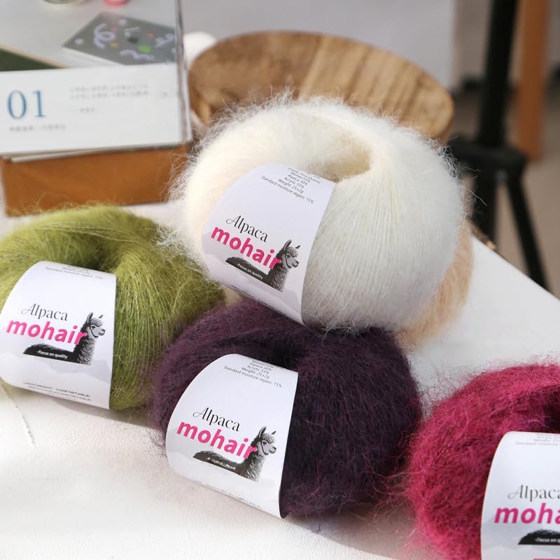 1 Roll Mohair Yarn 25g / Roll Solid Color Wool Yarn for Weaving Scarves, Shawls, Sweaters, Hats, Shoes and Crafts
