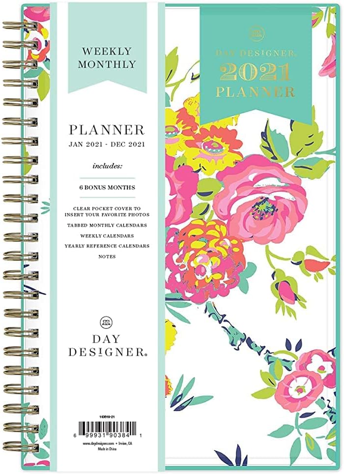 Day Designer for Blue Sky 2021 Weekly & Monthly Planner, Flexible Cover, Twin-Wire Binding, 12.7 cm x 20.3 cm, Peyton White
