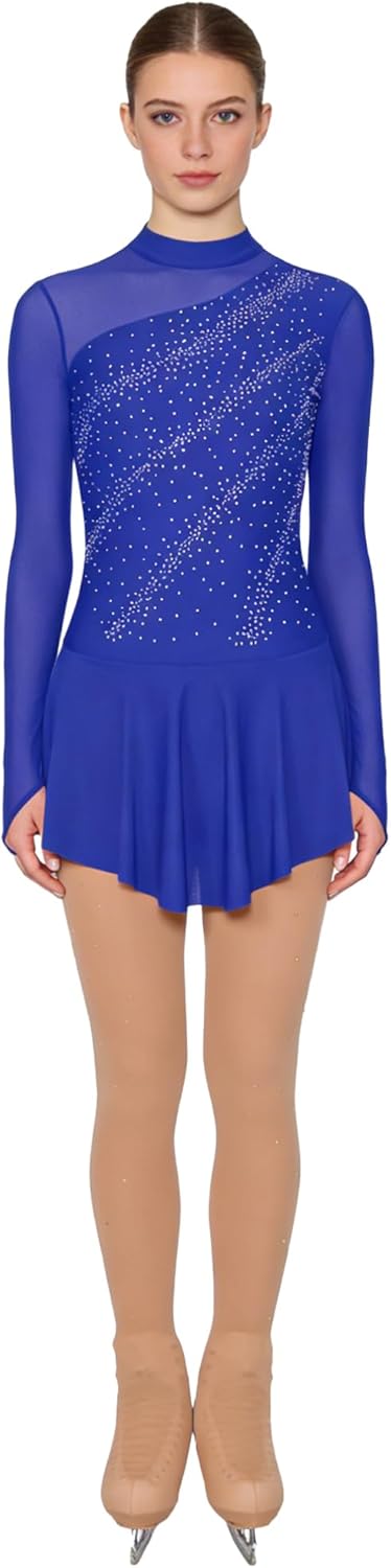 ranrann Figure Skating Costume, Women's Long Sleeve Ballet Dress Skating Show Competition Costume with Boot Covers