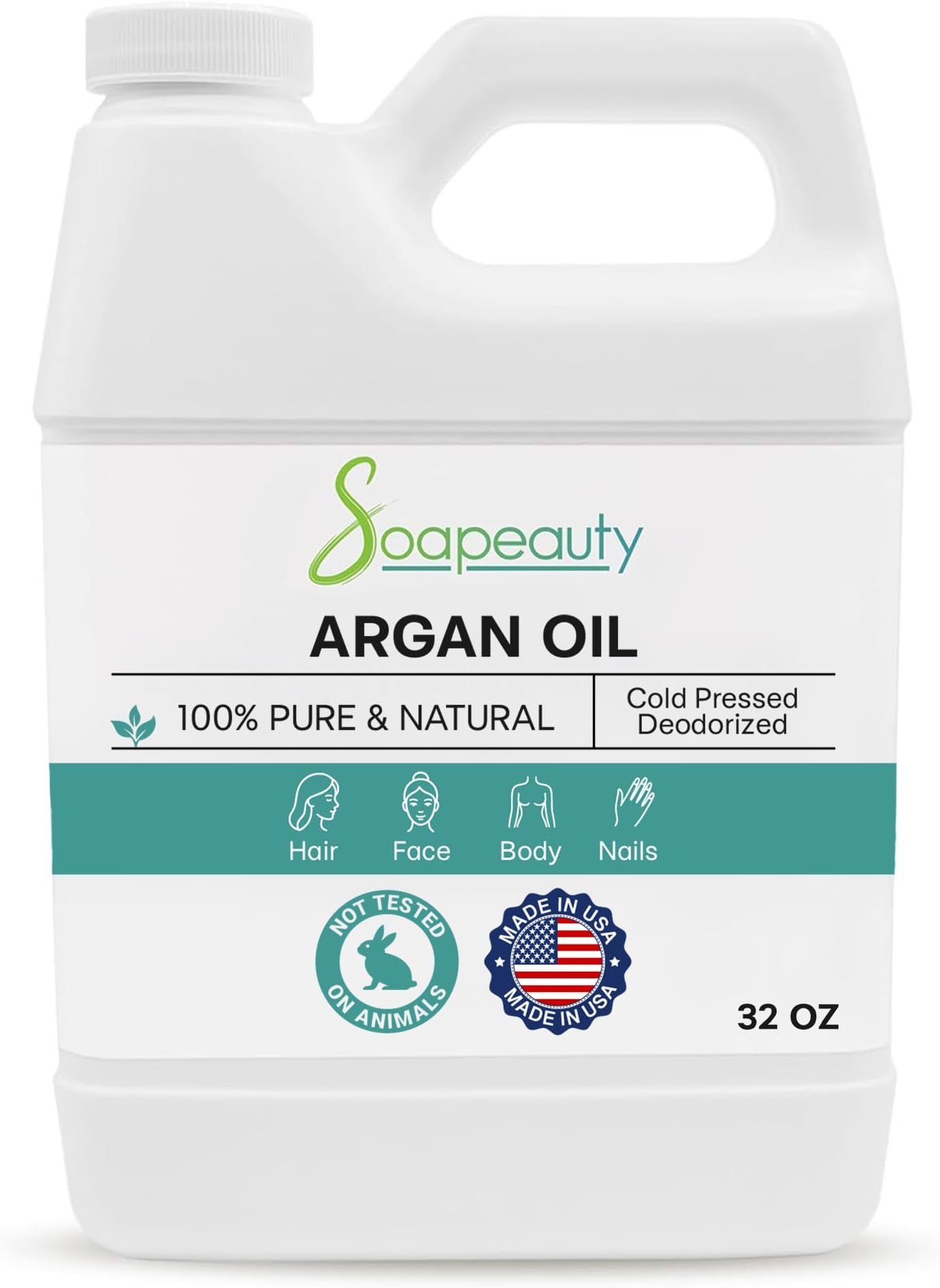 Soapeauty Organic Cold Pressed refined ARGAN OIL| 100% Natural & Organic Argan Oil | Carrier for Essential Oils, Argan Oil for Skin, Argan Oil for Hair Growth & Moisturizer (32 OZ)