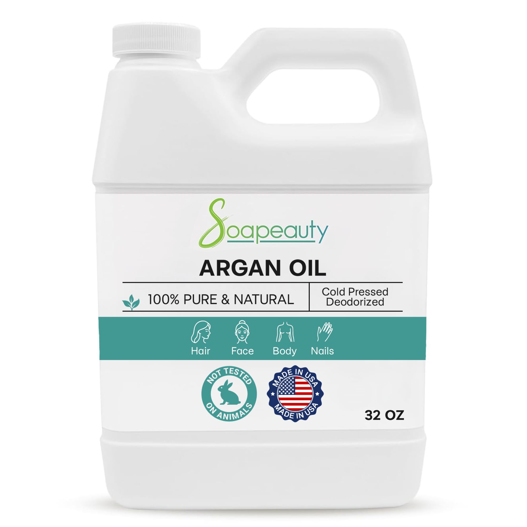 Soapeauty Cold Pressed Refined ARGAN OIL | 100% Natural & Pure | Carrier for Essential Oils, Argan Oil for Skin, Argan Oil for Hair Growth & Moisturizer | 32 fl oz