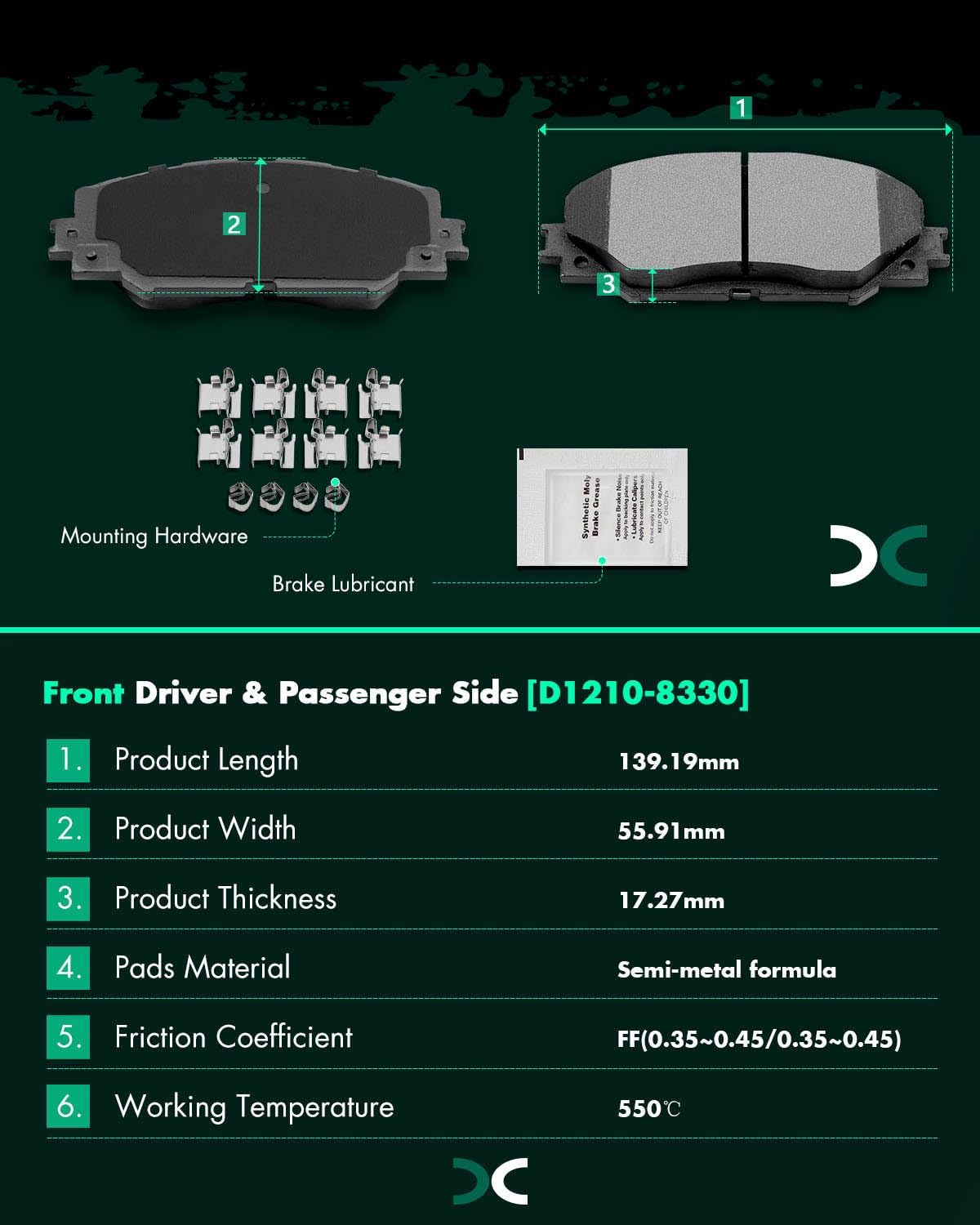 SCITOO Disc Brake Pads Kits D1210-8330 & D1354-8463 Front Rear 8Pcs Brake Pads Set Fit For Pontiac For Vibe 2009-2010,For Scion For xB 2008-2015,For Toyota For Corolla 2009-2019
