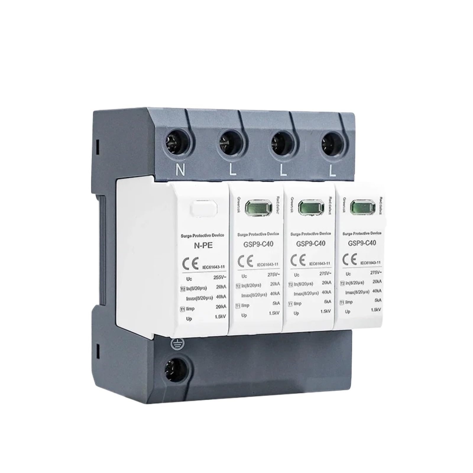 OSHZIKJII 1PCS 20KA-40KA AC275V AC385V 400V 440V SPD House Surge Protector(4P AC275V 40KA)