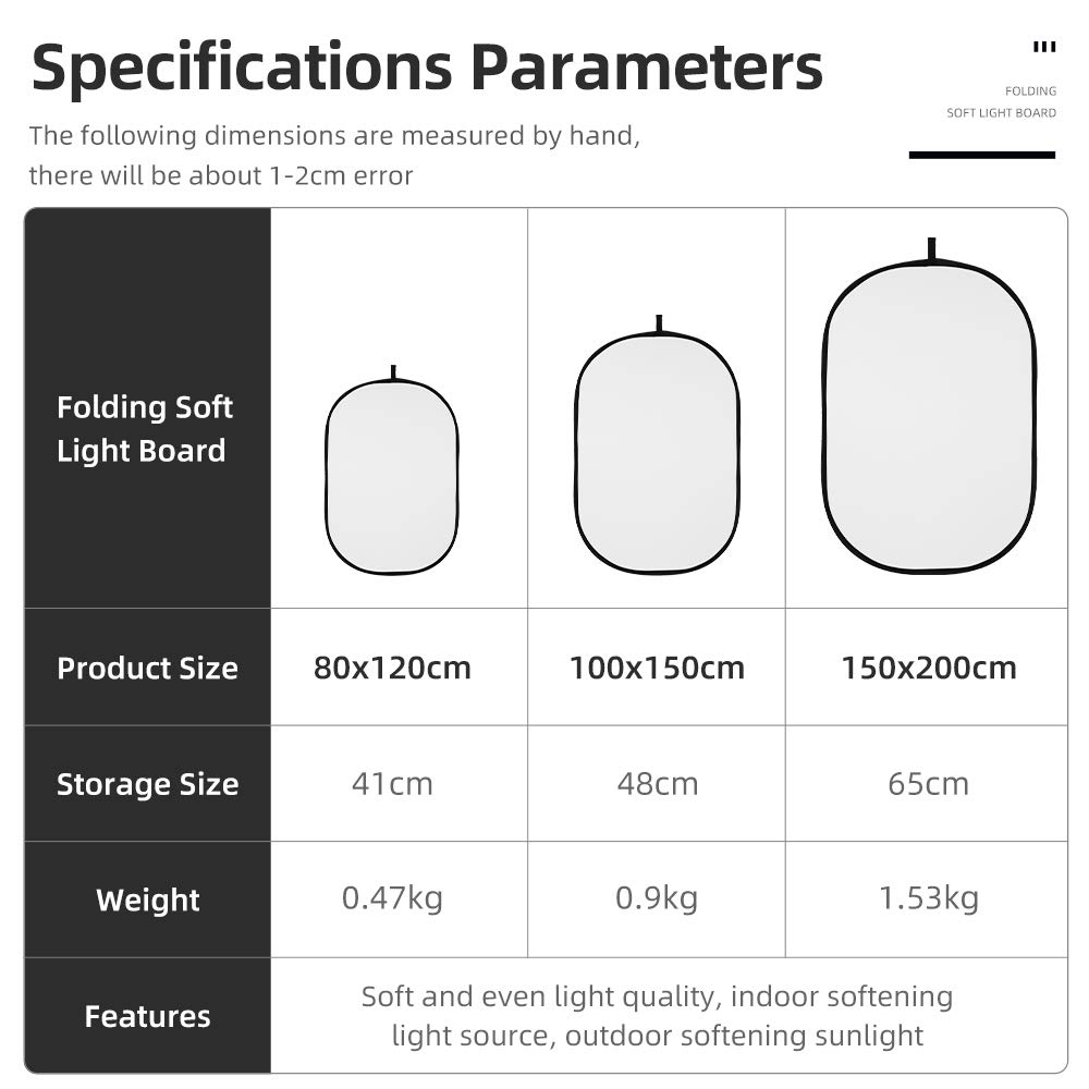 AMBITFUL Soft Light Board Photography Studio Lighting Reflector Pop-Out Foldable Soft Diffuser Disc Panel with Carry Bag for Video Recording (80 x 120 cm)