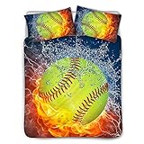 UNICEU Burning and Water Softball Ball Printed Bedspread for Kids Bedroom 3 Pcs Bedding Set Inclueds...