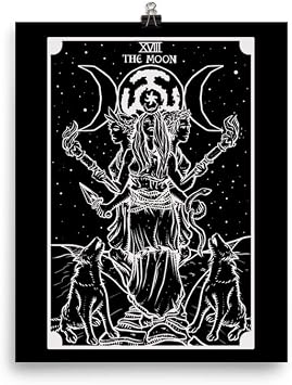 The Goddess Hecate Tarot Card Poster Black & White - Triple Moon Goddess Hekate Triformis - Pagan Witch Wall Art Home Decor 8" x 10"