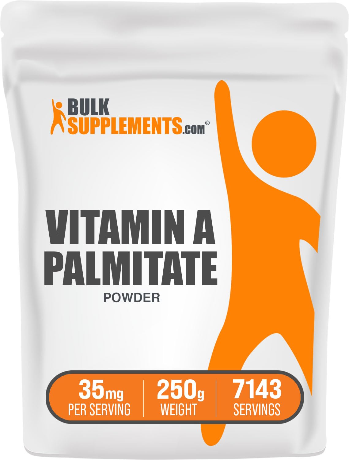 BulkSupplements.com - Palmitato de vitamina A en polvo como palmitato de retinol. Suplemento de vitamina A para el sistema inmunitario y ocular. Sin gluten. 35 mg por ración. 250 g (8 oz). Paquete de 1 unidad.