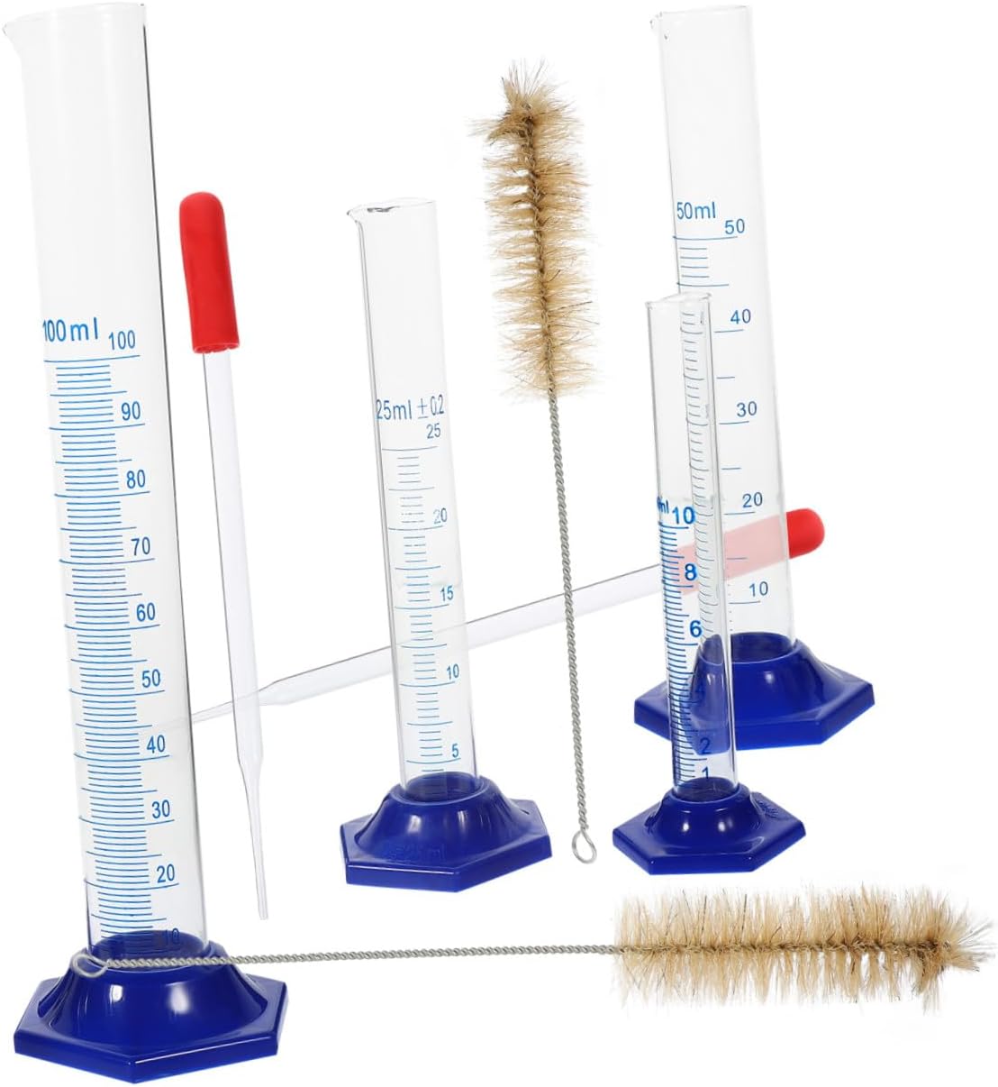 1Set Graduated Measuring Cylinder Set Glass Cylinders with Dropper Cleaning Brushes for Lab Use Accurate Fluid Measurement Easy Pouring
