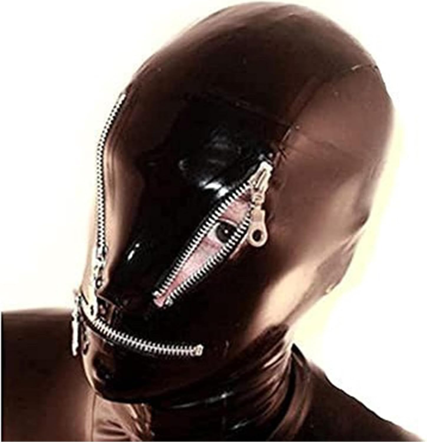 Latex Hood Unisex Zipper Back Rubber Mask Zipper Opens Mouth and Eyes Handmade for Club Party Wear