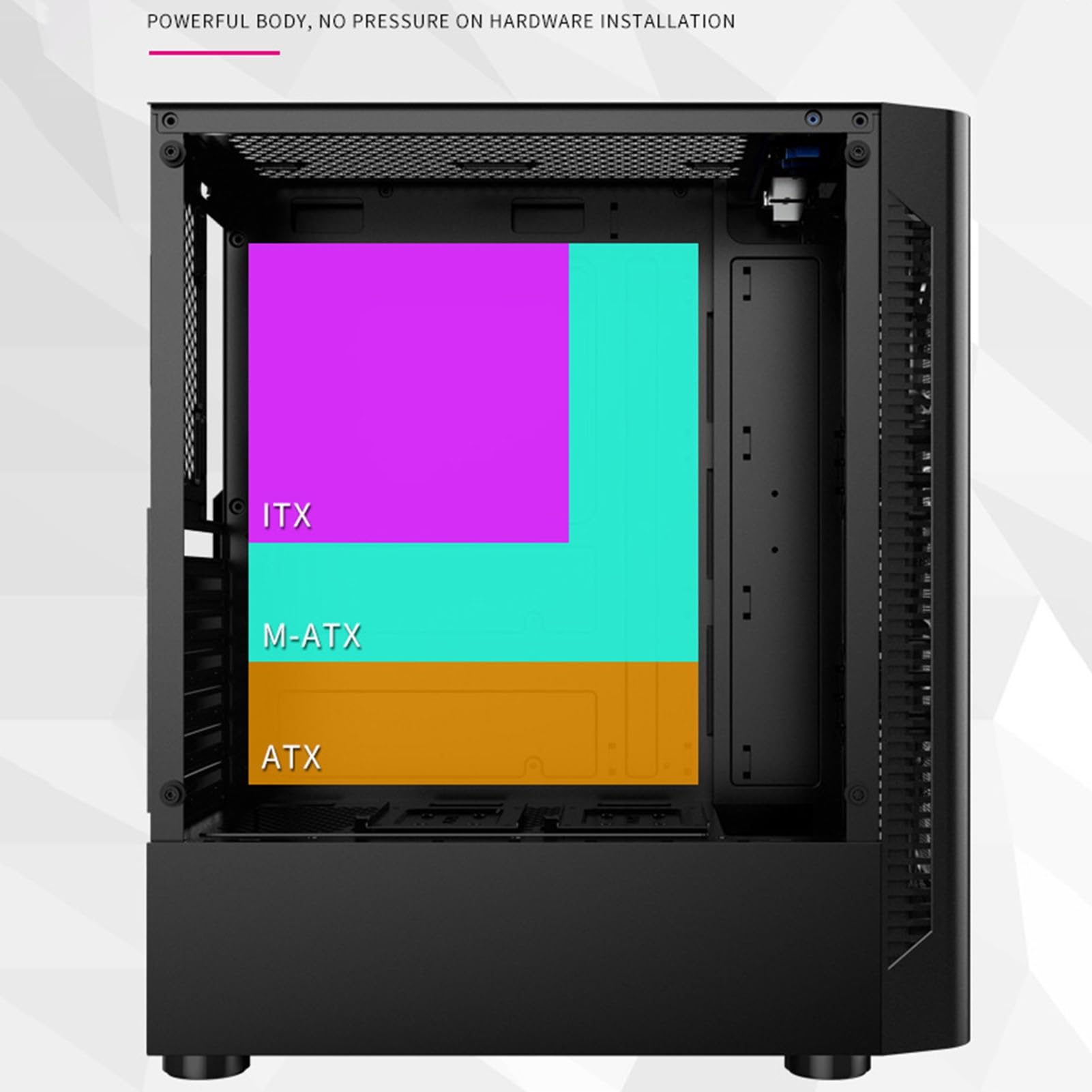 Obudowa komputera Mid-Tower do gier, Obudowa Desktop ATX Micro-ATX ITX, Panel boczny ze szkła hartowanego, Fabrycznie zainstalowane 6 wentylatorów, Nadaje się do gier i pracy biurowej (Size : Black)