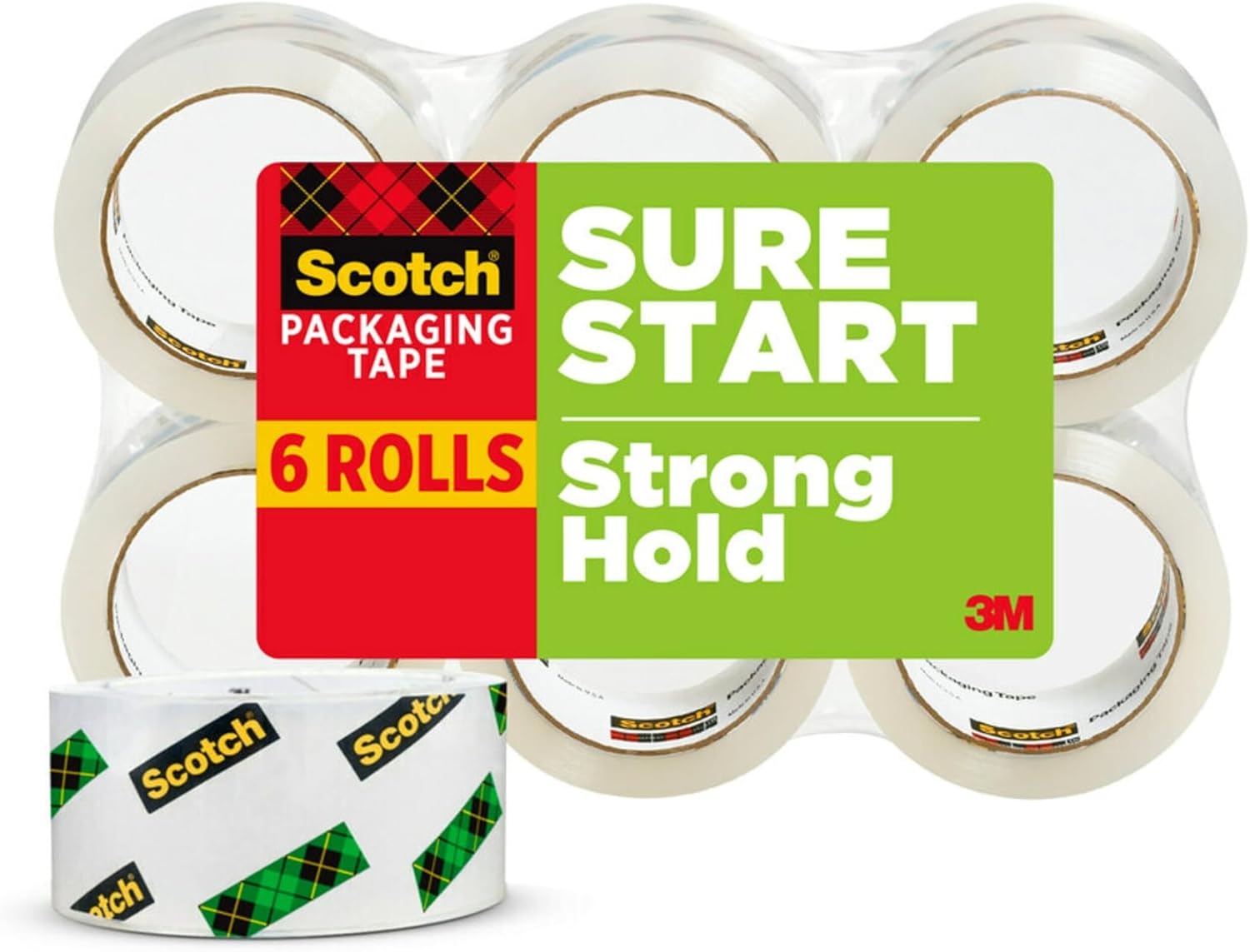 Scotch Sure Start Moving Packaging Tape, 1.88 in x 54.6 yd, 6 Rolls of Packing Tape