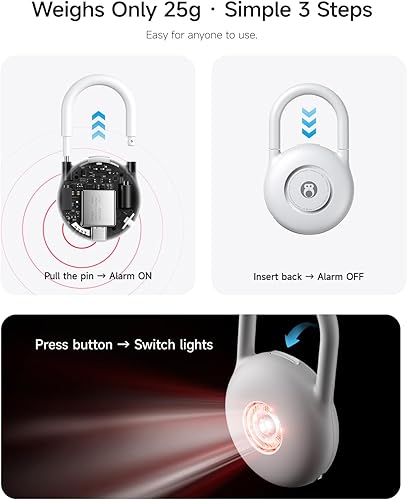 Miniatura 8 de HOU Alarma de seguridad personal para mujeres, llavero de autodefensa recargable USB-C de 130 dB con luz estroboscópica LED y SOS, regalo de