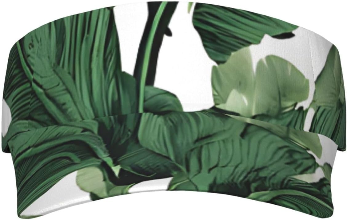 (Tropical Banana Palm Leaves) Adult Sun Visor Hat Adjustable Open Top Sports Cap Breathable for Men Women Beach Vacation Essentials Black