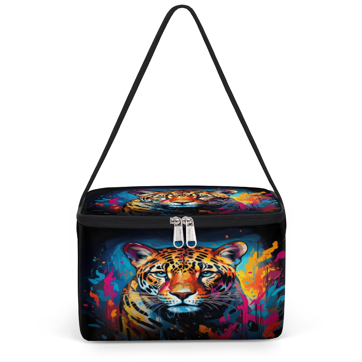 GzLeyigou Watercolor Tiger Lunch Bags for Women Men 9 Cans, Hot & Cold Food Delivery Bag Insulated Grocery Bag Insulated Lunch Box Animal Tiger Cooler Bag for Office Work Picnic Beach