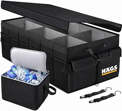HAEGS Ara  Bagaj D zenleyici, So utucu  antal  Bagaj Organizer Sa lam Katlanabilir, Otomobil ve SUV`lar i in, Cepli, 3 Ana B lmeli, 100L 90x40x28 cm - Siyah